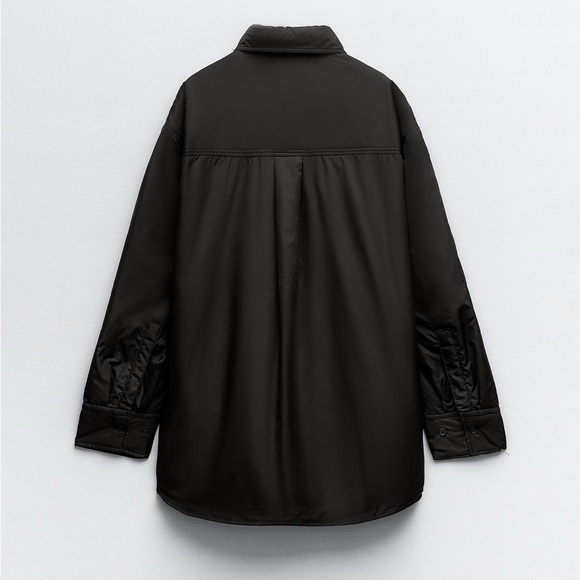 Zara Water Repellent Quilted Overshirt shirt Jacket Black button closure NWT - Picture 8 of 16